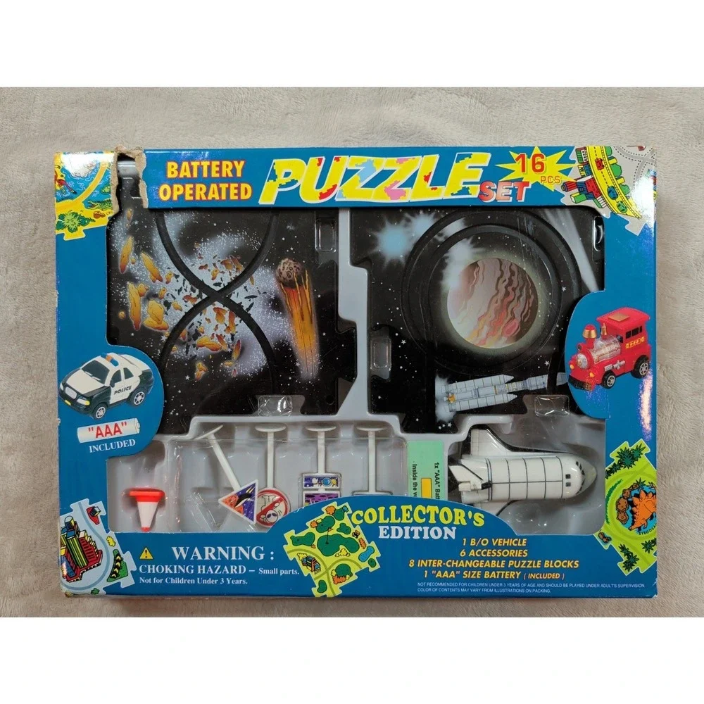 Vintage Battery Operated Puzzle‎ Set Space Shuttle Motorized Track 16 Pcs S-1779